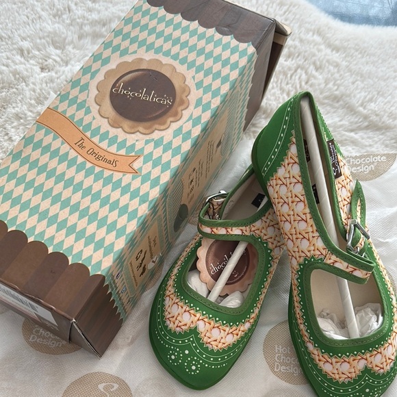 Hot Chocolate -  Havana Rattan Green Mary Jane Shoes - Picture 1 of 5